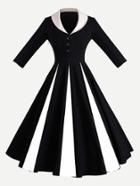 Shein Contrast Panel Shawl Collar Fit & Flare Dress