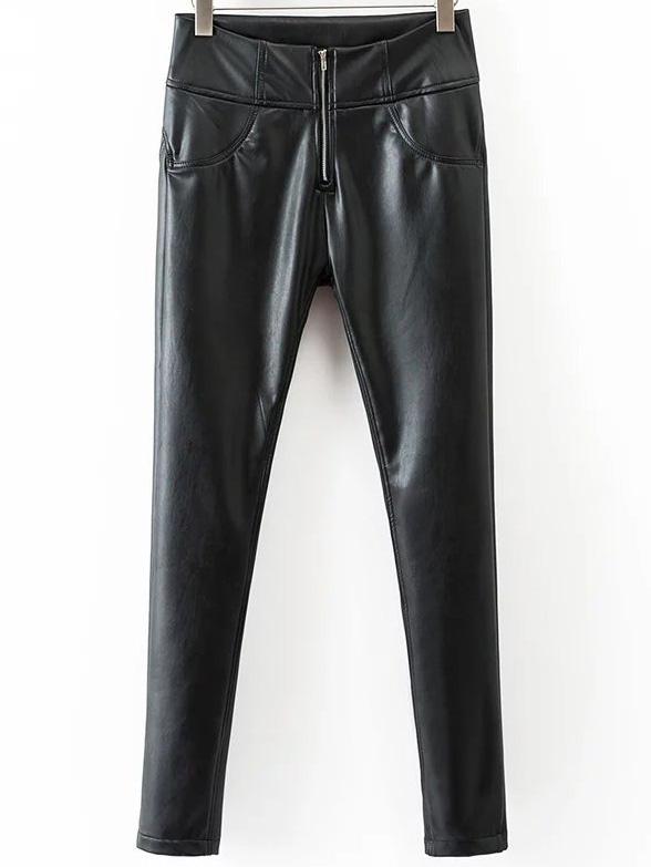 Shein Black Zipper Fly Skinny Pu Pants