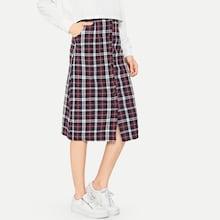 Shein Plaid Pocket Front Skirt