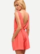 Shein Orange Double V Neck Strappy Self Tie Romper