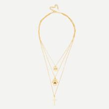 Shein Cross & Round Pendant Link Layered Necklace