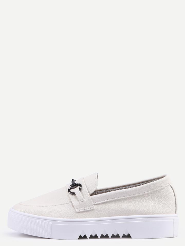 Shein Beige Round Toe Metal Flatform Slip-on Sneakers