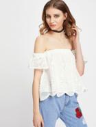 Shein Bardot Floral Mesh Overlay Wave Hem Top