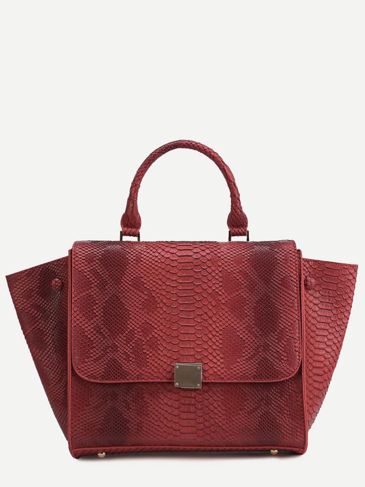 Shein Red Snakeskin Leather Flap Handbag With Strap