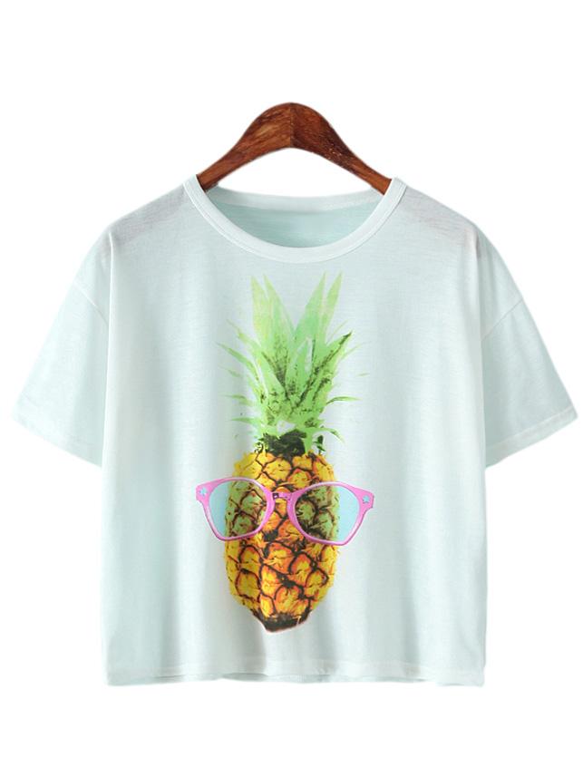 Shein White Short Sleeve Ananas Printed T-shirt
