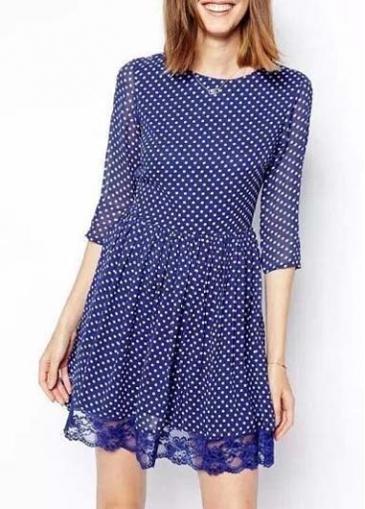 Rosewe Lovely Round Neck Three Quarter Sleeve A Line Dress