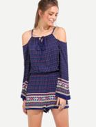 Shein Navy Vintage Print Spaghetti Strap Tie Jumpsuit