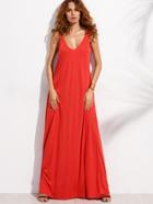 Shein Red Deep V Neck Sleeveless Knitted Shift Maxi Dress