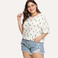 Shein Plus Allover Cactus Print Tee