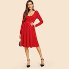 Shein Scallop Trim Zip Back Pleated Hem Dress