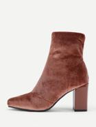 Shein Pointed Toe Block Heeled Velvet Ankle Boots
