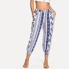 Shein Embroidery Elephant Print Tribal Pants
