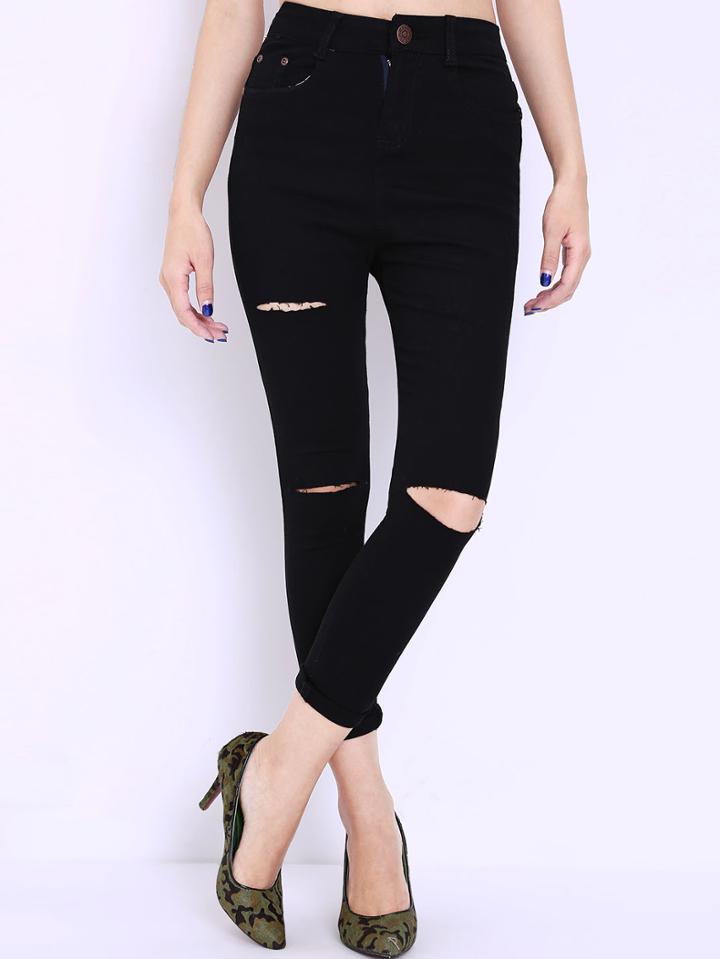 Shein Ripped Slim Denim Black Pant