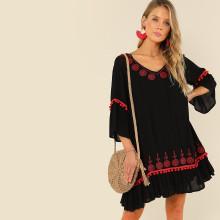 Shein Tribal Print Flounce Sleeve Dress