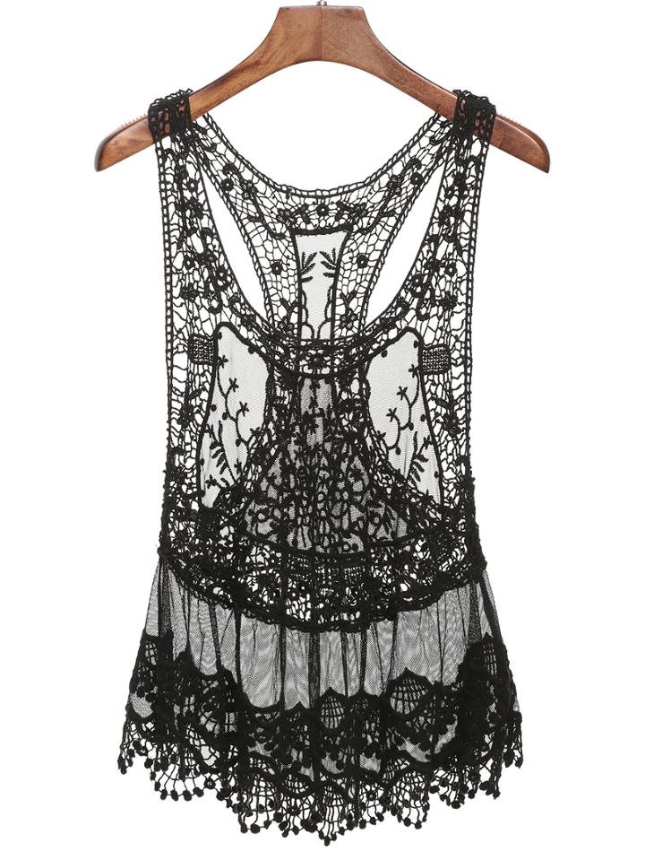 Shein Black Lace Crochet Tank Top