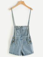 Shein Zipper Front Adjustable Strap Bleached Denim Overall Shorts