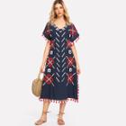 Shein Fringe Trim Geo Embroidered Dress