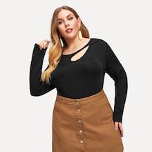 Shein Plus Cut-out Solid Tee