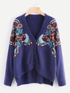 Shein Embroidered Patch Slit Side Cardigan