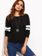 Shein Black Round Neck White Stripe Long Sleeve T-shirt