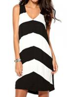 Rosewe V Neck Chevron Print Chiffon Mini Dress