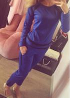 Rosewe Long Sleeve Blue Round Neck Two Piece Jumpsuit