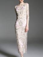 Shein Beige Gauze Embroidered Maxi Dress