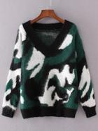 Shein Dark Green Leopard Print Drop Shoulder Sweater