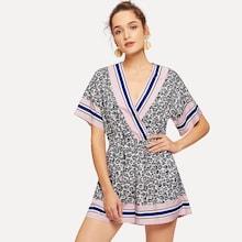 Shein Printed Contrast Striped Jumpsuit