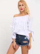 Shein White Off The Shoulder Bow Tie Cuff Blouse