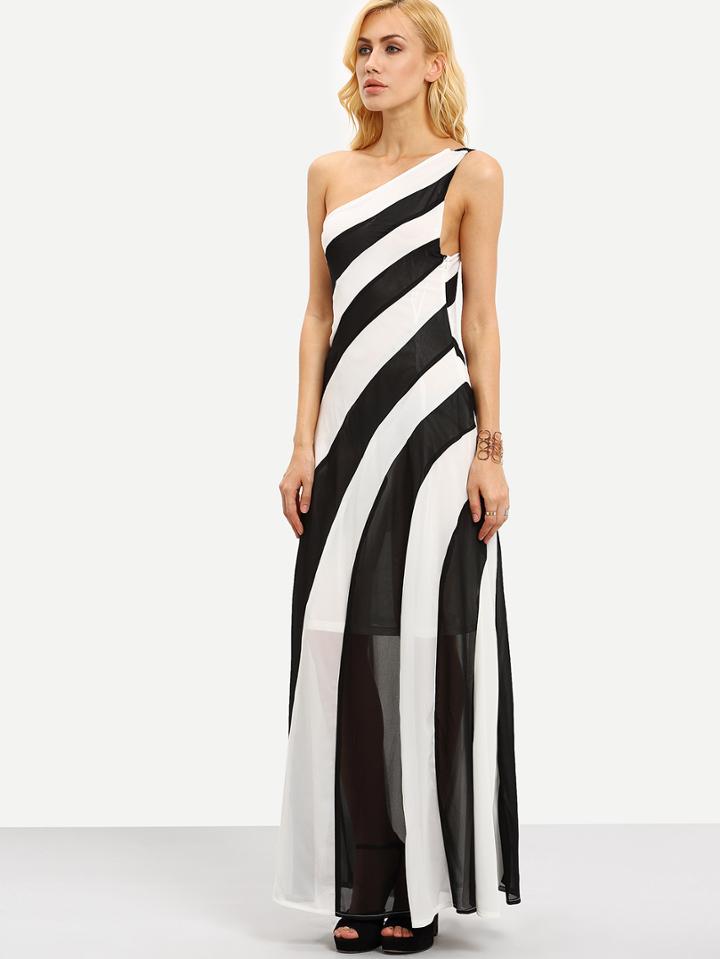 Shein One-shoulder Cutout Striped Dress