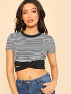 Shein Crisscross Hem Striped Crop Tee