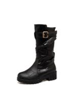 Shein Criss Cross Strap Detail Mid Calf Boots