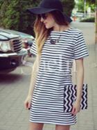 Shein Contrast Striped Short Sleeve Straight Dress