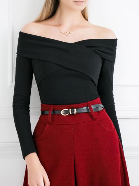 Shein Black Boat Neck Wrap Knitwear