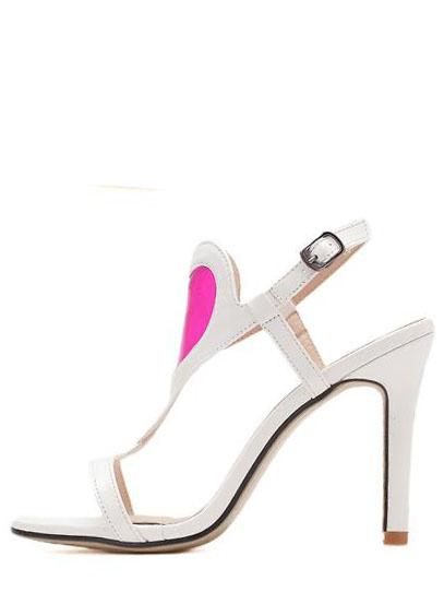 Shein White Heart Pattern Buckle Strap Stiletto Sandals