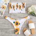 Shein Sunflower Print Shirred Bandeau Bikini Set