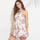 Shein Dot Crochet Insert Floral Cami Romper