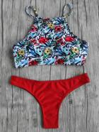 Shein Floral Crop Cami Top With Red Bottom