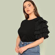 Shein Plus Layered Ruffle One Sleeve T-shirt
