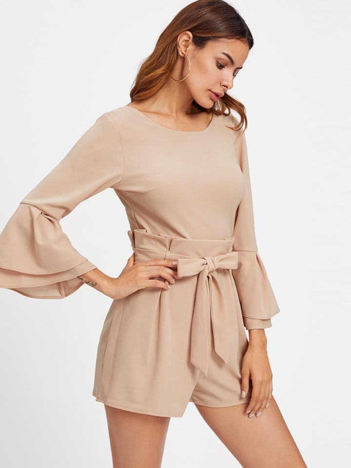 Shein Layered Bell Sleeve Pleated Ruffle Detail Romper