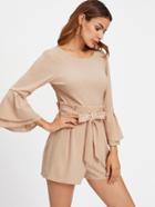 Shein Layered Bell Sleeve Pleated Ruffle Detail Romper
