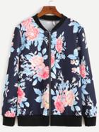 Shein Contrast Ribbed Trim Floral Print Jacket