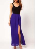 Rosewe Hot Sale Slit Design Ankle Length Skirt Blue
