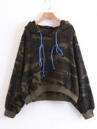 Shein Slogan Print Raglan Sleeve Camo Hoodie