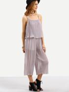 Shein Ruffled Pleated Wide Leg Cami Jumpsuit - Grey