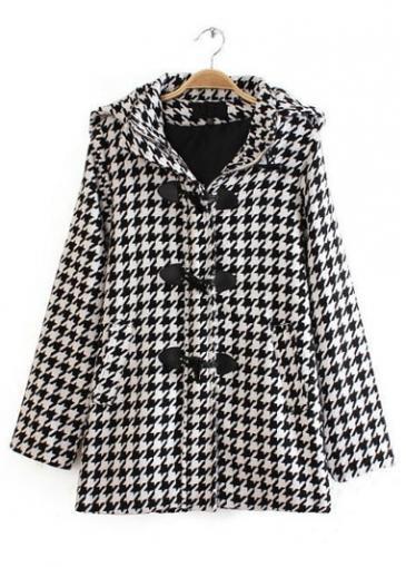 Rosewe Hot Sale Plaid Print Hooded Collar Long Sleeve Coat