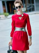 Shein Red Round Neck Long Sleeve Dress