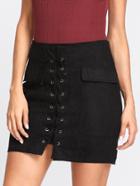 Shein Lace Up Front Suede Skirt