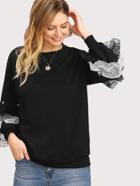 Shein Pearl And Layered Lace Detail Pullover